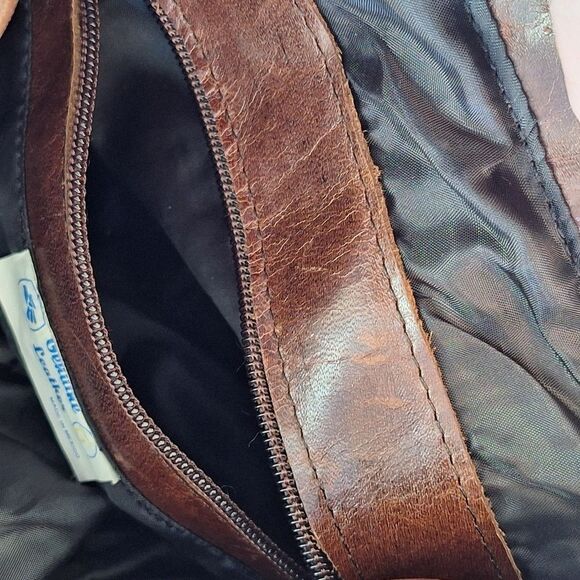Vintage Boho Waxed Brown Leather Backpack Convertible Strap Rucksack Knapsack main image 15